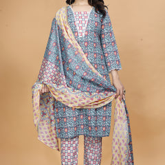 Women Cotton Blend Kurti Pant Dupatta Set/kurti set/kurta set