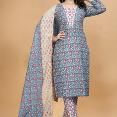Women Cotton Blend Kurti Pant Dupatta Set/kurti set/kurta set