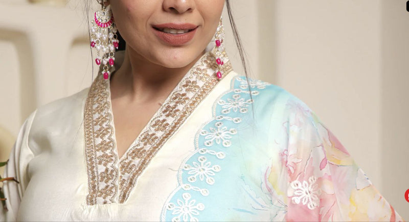 Aleena Chanderi Cotton Kurta Set with Printed Dupatta – by QueenVastra