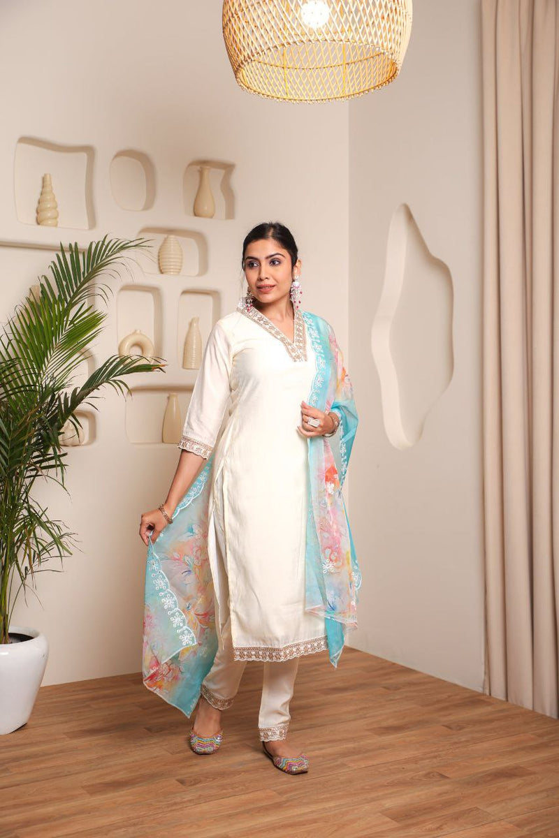 Aleena Chanderi Cotton Kurta Set with Printed Dupatta – by QueenVastra