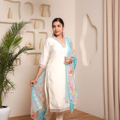 Aleena Chanderi Cotton Kurta Set with Printed Dupatta – by QueenVastra