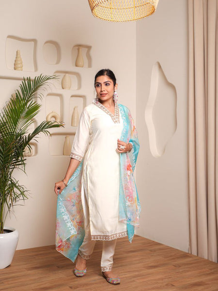 Aleena Chanderi Cotton Kurta Set with Printed Dupatta – by QueenVastra