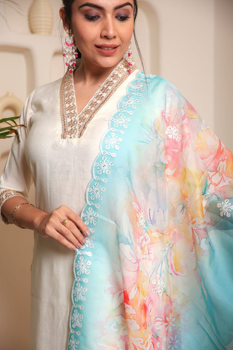 Aleena Chanderi Cotton Kurta Set with Printed Dupatta – by QueenVastra