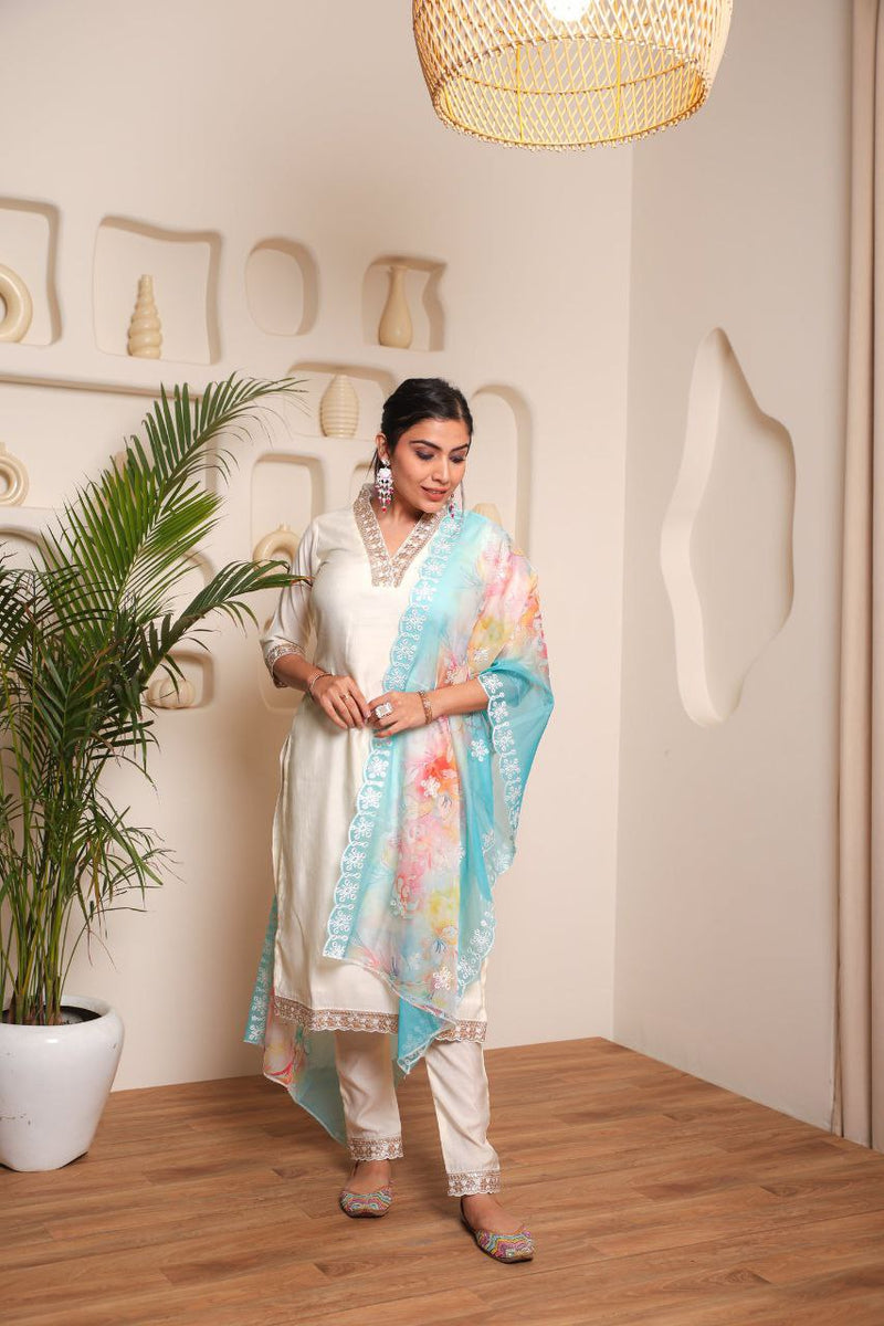 Aleena Chanderi Cotton Kurta Set with Printed Dupatta – by QueenVastra