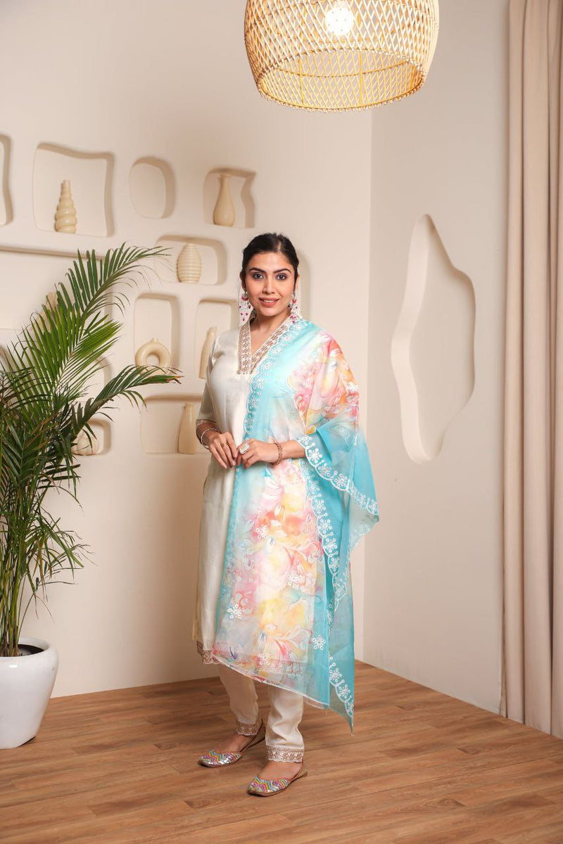 Aleena Chanderi Cotton Kurta Set with Printed Dupatta – by QueenVastra