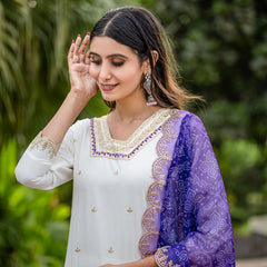 Elegant Silk Kurti Set with Embroidered Kurti, Printed Pants & Dupatta– by QueenVastra