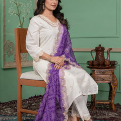 Elegant Silk Kurti Set with Embroidered Kurti, Printed Pants & Dupatta– by QueenVastra