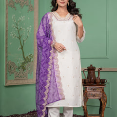 Elegant Silk Kurti Set with Embroidered Kurti, Printed Pants & Dupatta– by QueenVastra