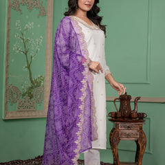 Elegant Silk Kurti Set with Embroidered Kurti, Printed Pants & Dupatta– by QueenVastra