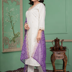 Elegant Silk Kurti Set with Embroidered Kurti, Printed Pants & Dupatta– by QueenVastra