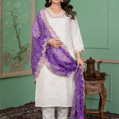 Elegant Silk Kurti Set with Embroidered Kurti, Printed Pants & Dupatta– by QueenVastra