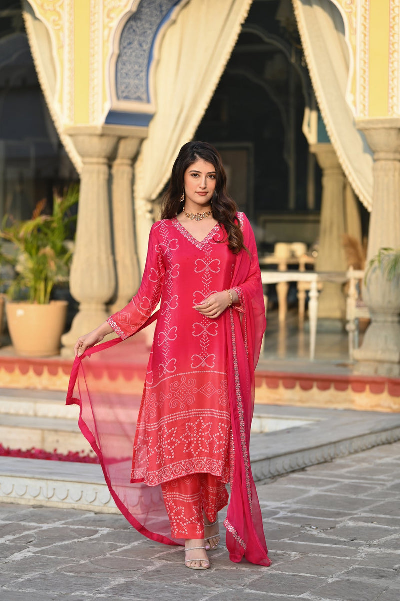 Ethereal Elegance – Silk Kurta Set with Attached Dupatta– by QueenVastra