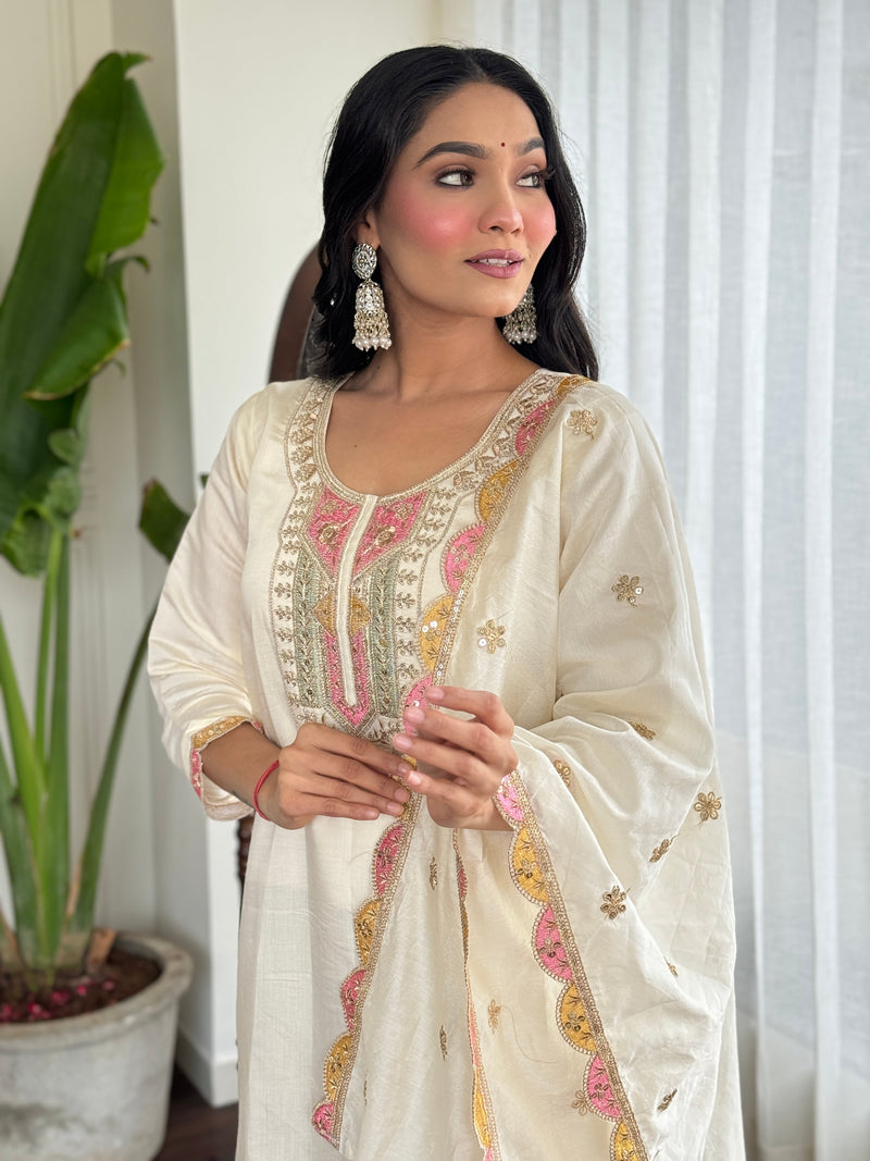 The QueenVastra Experience: Soft Chinnon Silk Kurti Set– by QueenVastra