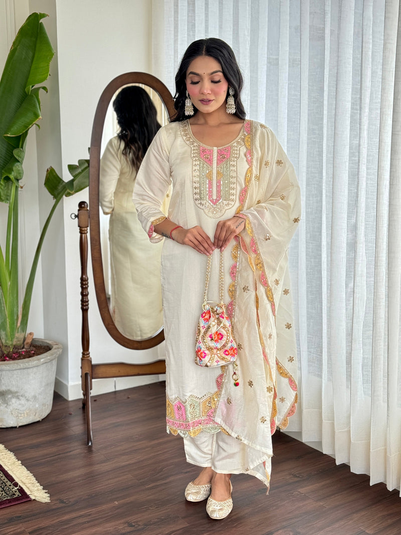The QueenVastra Experience: Soft Chinnon Silk Kurti Set– by QueenVastra