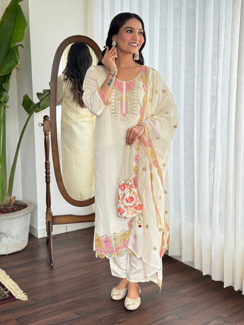 The QueenVastra Experience: Soft Chinnon Silk Kurti Set– by QueenVastra