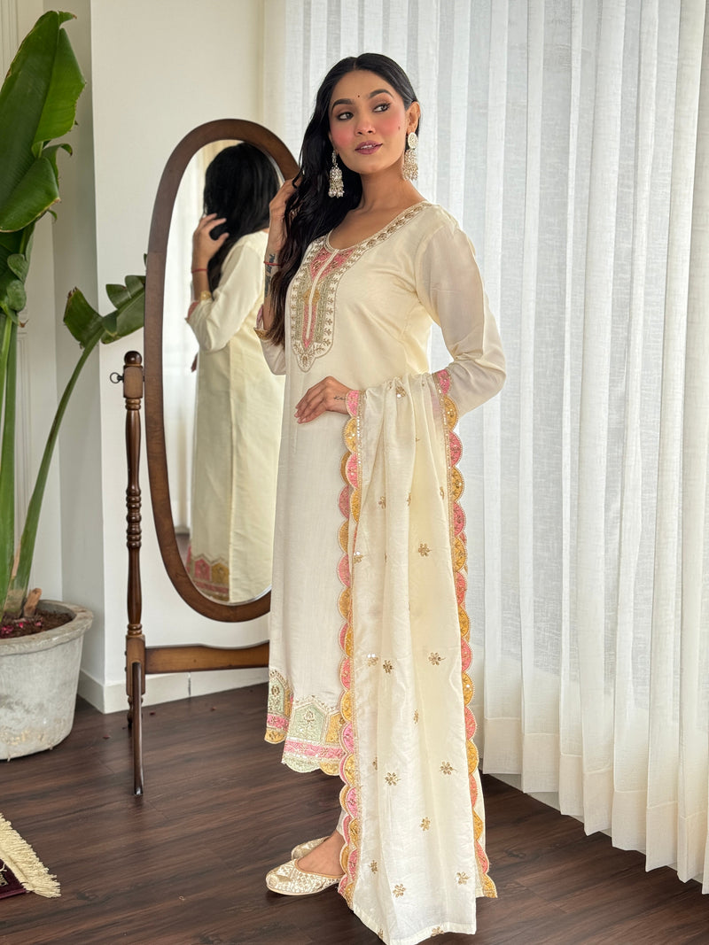 The QueenVastra Experience: Soft Chinnon Silk Kurti Set– by QueenVastra