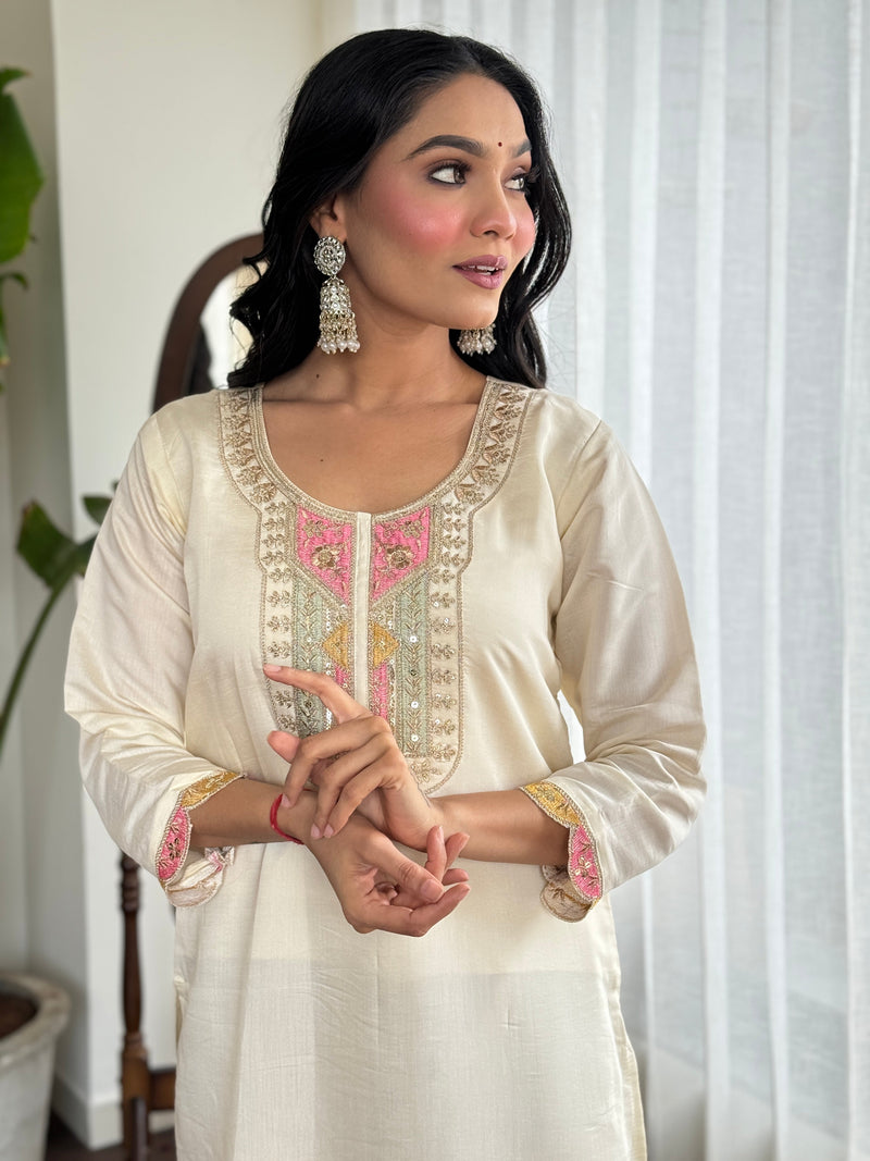The QueenVastra Experience: Soft Chinnon Silk Kurti Set– by QueenVastra