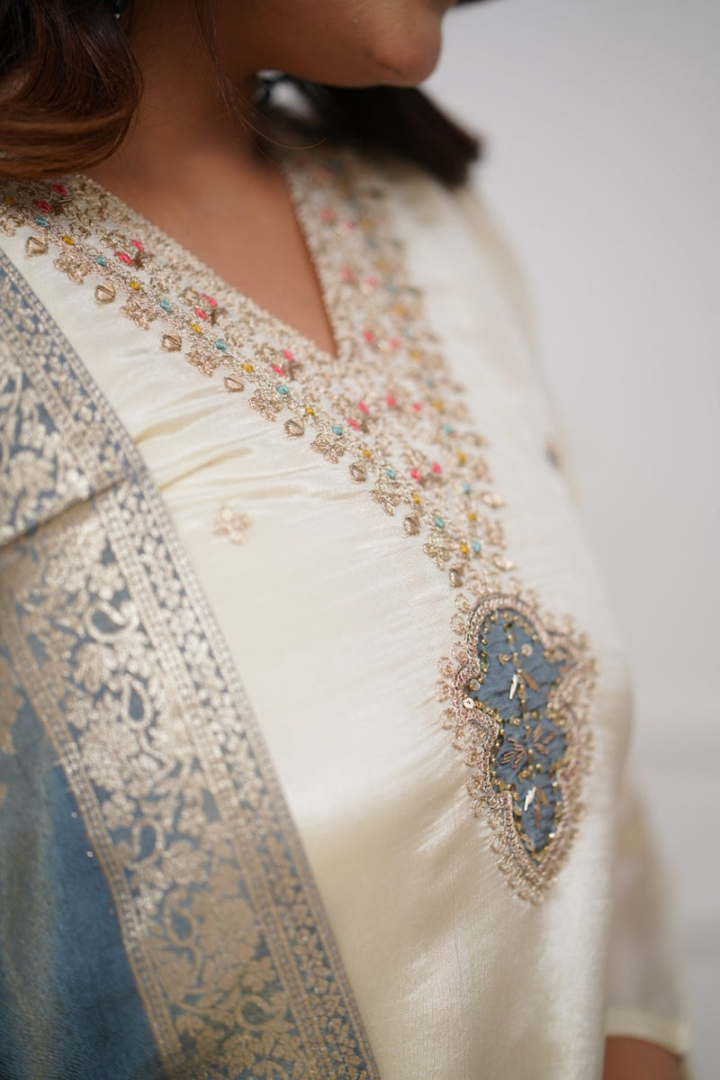 Embroidered Chanderi Silk Kurta Set – Pure Elegance in Every Thread– by QueenVastra