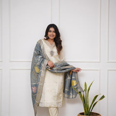 Embroidered Chanderi Silk Kurta Set – Pure Elegance in Every Thread– by QueenVastra