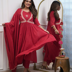 QueenVastra Embroidered Anarkali Set – Where Elegance Meets Ease