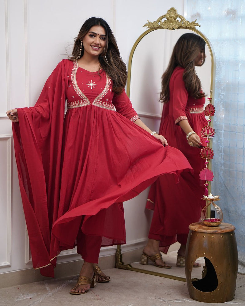 QueenVastra Embroidered Anarkali Set – Where Elegance Meets Ease