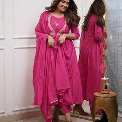 QueenVastra Embroidered Anarkali Set – Where Elegance Meets Ease