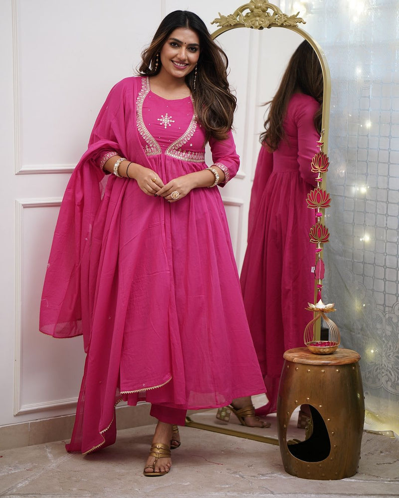 QueenVastra Embroidered Anarkali Set – Where Elegance Meets Ease