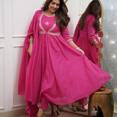 QueenVastra Embroidered Anarkali Set – Where Elegance Meets Ease