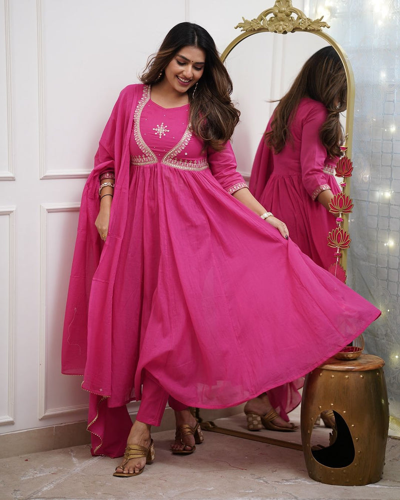 QueenVastra Embroidered Anarkali Set – Where Elegance Meets Ease