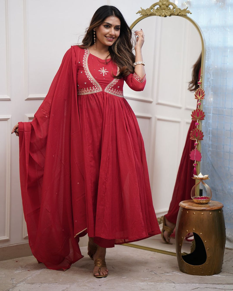 QueenVastra Embroidered Anarkali Set – Where Elegance Meets Ease