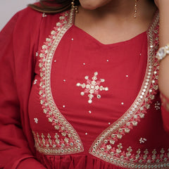 QueenVastra Embroidered Anarkali Set – Where Elegance Meets Ease