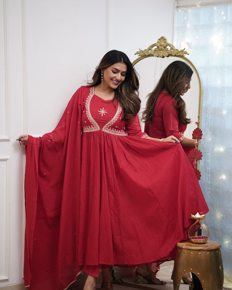 QueenVastra Embroidered Anarkali Set – Where Elegance Meets Ease