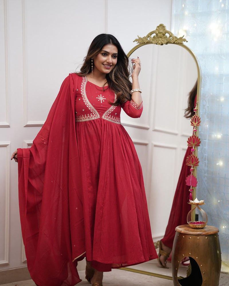 QueenVastra Embroidered Anarkali Set – Where Elegance Meets Ease