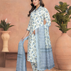 Floral Cotton Kurta Set with Lace Detail & Printed Dupatta– by QueenVastra