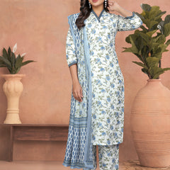 Floral Cotton Kurta Set with Lace Detail & Printed Dupatta– by QueenVastra