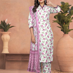 Floral Cotton Kurta Set with Lace Detail & Printed Dupatta– by QueenVastra