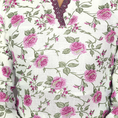 Floral Cotton Kurta Set with Lace Detail & Printed Dupatta– by QueenVastra