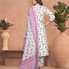 Floral Cotton Kurta Set with Lace Detail & Printed Dupatta– by QueenVastra