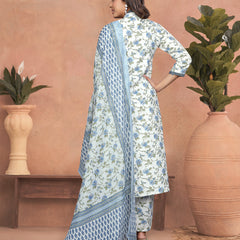 Floral Cotton Kurta Set with Lace Detail & Printed Dupatta– by QueenVastra