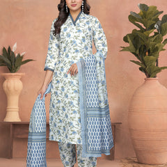 Floral Cotton Kurta Set with Lace Detail & Printed Dupatta– by QueenVastra