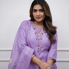 Embroidered Rayon Kurti Set with Printed Chanderi Dupatta– by QueenVastra