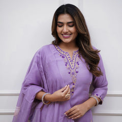 Embroidered Rayon Kurti Set with Printed Chanderi Dupatta– by QueenVastra