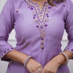 Embroidered Rayon Kurti Set with Printed Chanderi Dupatta– by QueenVastra