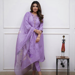 Embroidered Rayon Kurti Set with Printed Chanderi Dupatta– by QueenVastra