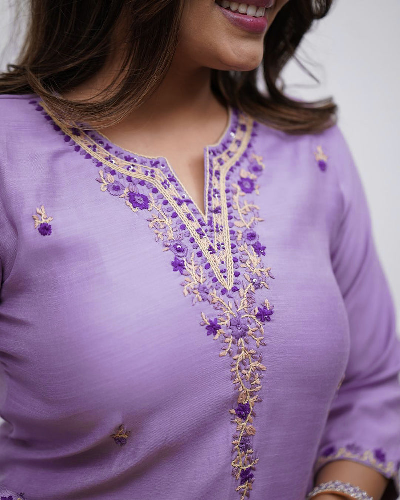 Embroidered Rayon Kurti Set with Printed Chanderi Dupatta– by QueenVastra