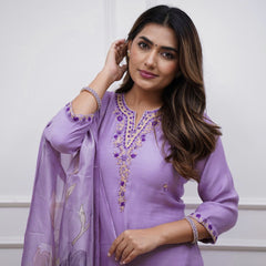 Embroidered Rayon Kurti Set with Printed Chanderi Dupatta– by QueenVastra