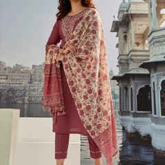 Maroon Silk Kurta Set with Embroidery & Dupatta– by QueenVastra