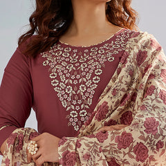 Maroon Silk Kurta Set with Embroidery & Dupatta– by QueenVastra