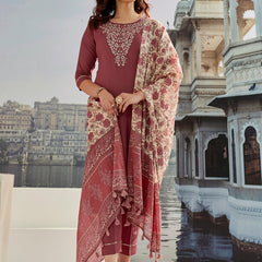 Maroon Silk Kurta Set with Embroidery & Dupatta– by QueenVastra