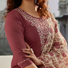 Maroon Silk Kurta Set with Embroidery & Dupatta– by QueenVastra